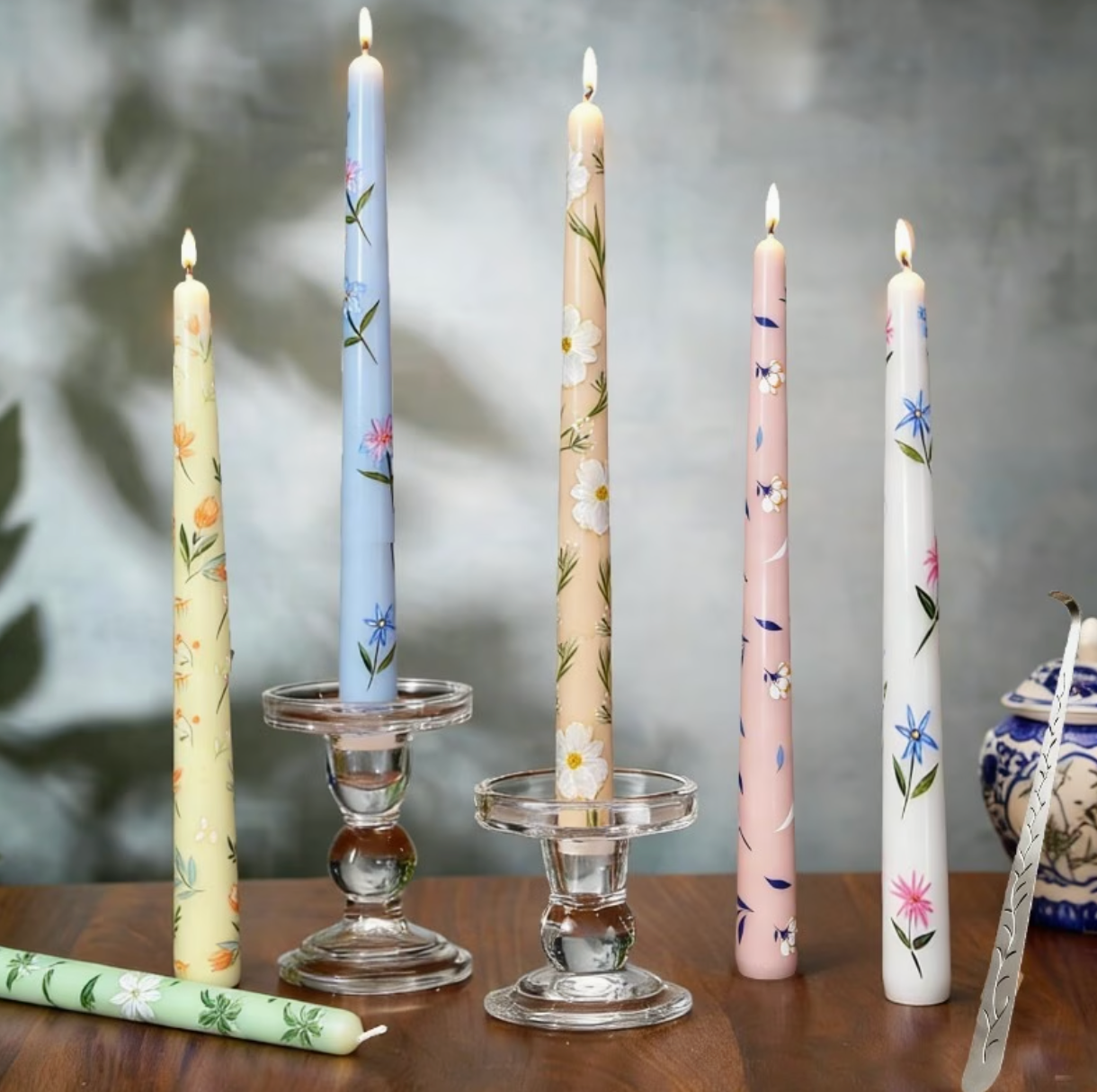 Chromé Taper | Colored Soy Wax Taper Candles Set of 6 with Snuffer