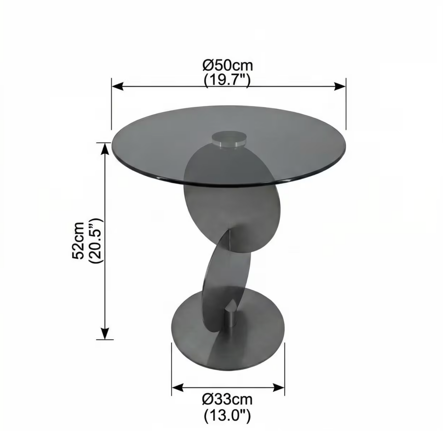 Helix & Co. | Round Grey Tempered Glass Side Table Spiral Steel Base 20"