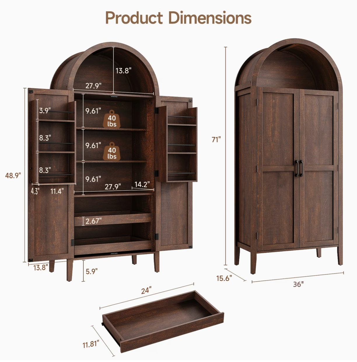 Armário | 71" Arched Kitchen Pantry Cabinet with Pull-Out Shelves