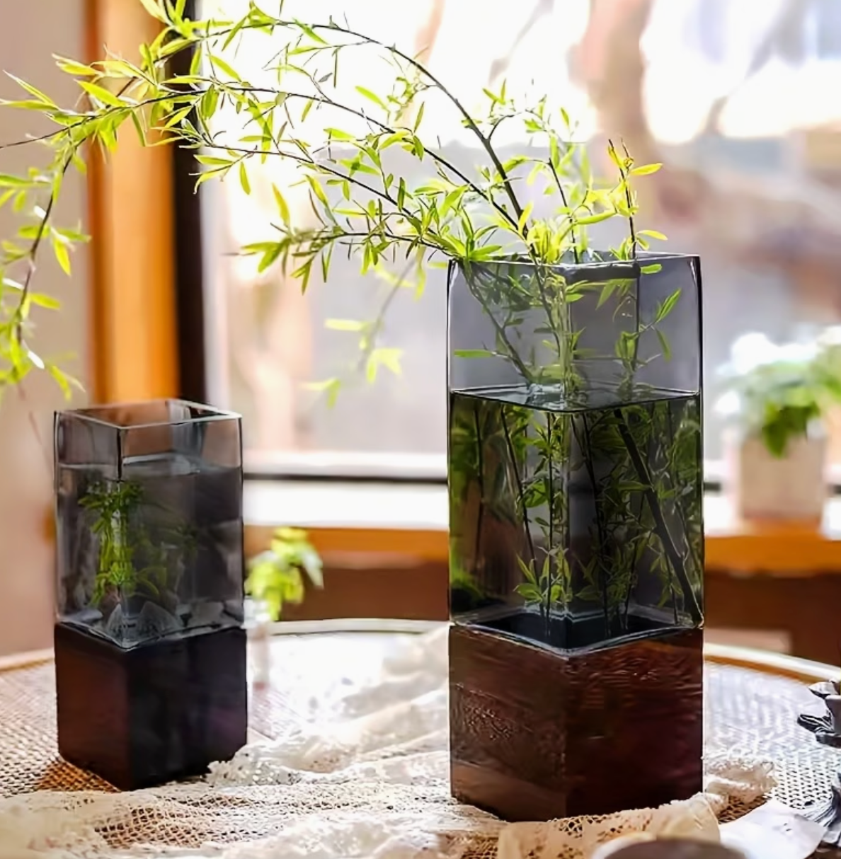Lumière | Acrylic Vase with Wooden Base