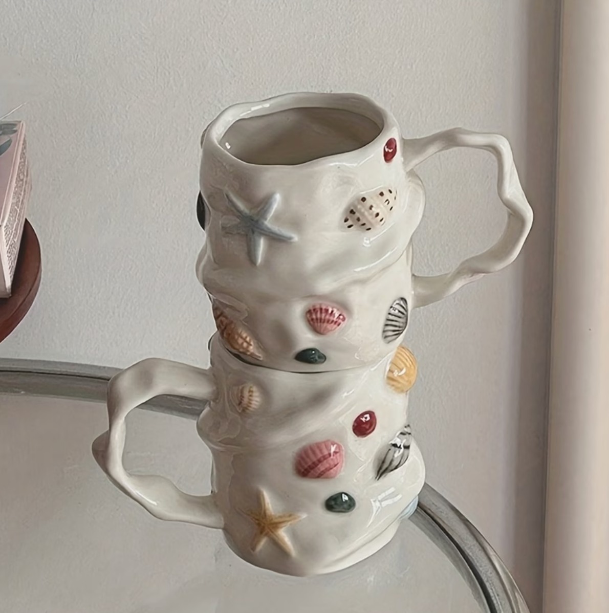 Coastal Muse | Hand-Painted Shell Ceramic Mug 1 Piece