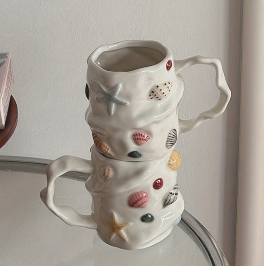 Coastal Muse | Hand-Painted Shell Ceramic Mug 1 Piece