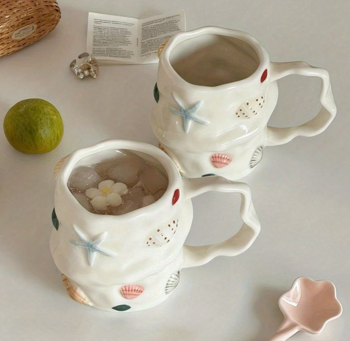 Coastal Muse | Hand-Painted Shell Ceramic Mug 1 Piece
