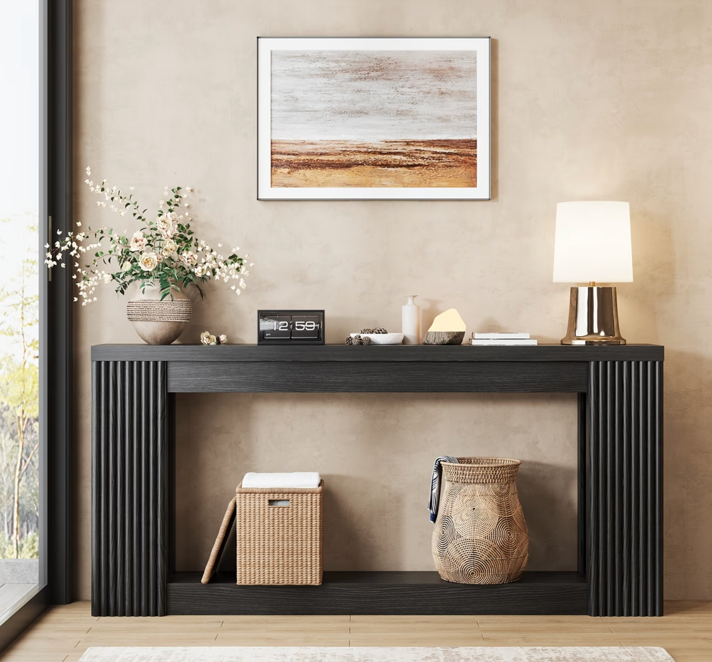 Cane & Co. | 71" Fluted Wood Console Table with Storage