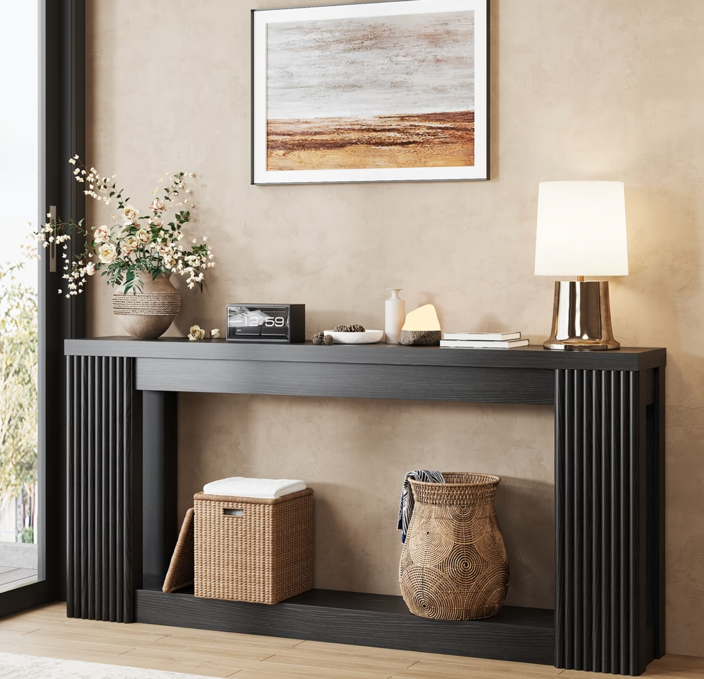 Cane & Co. | 71" Fluted Wood Console Table with Storage