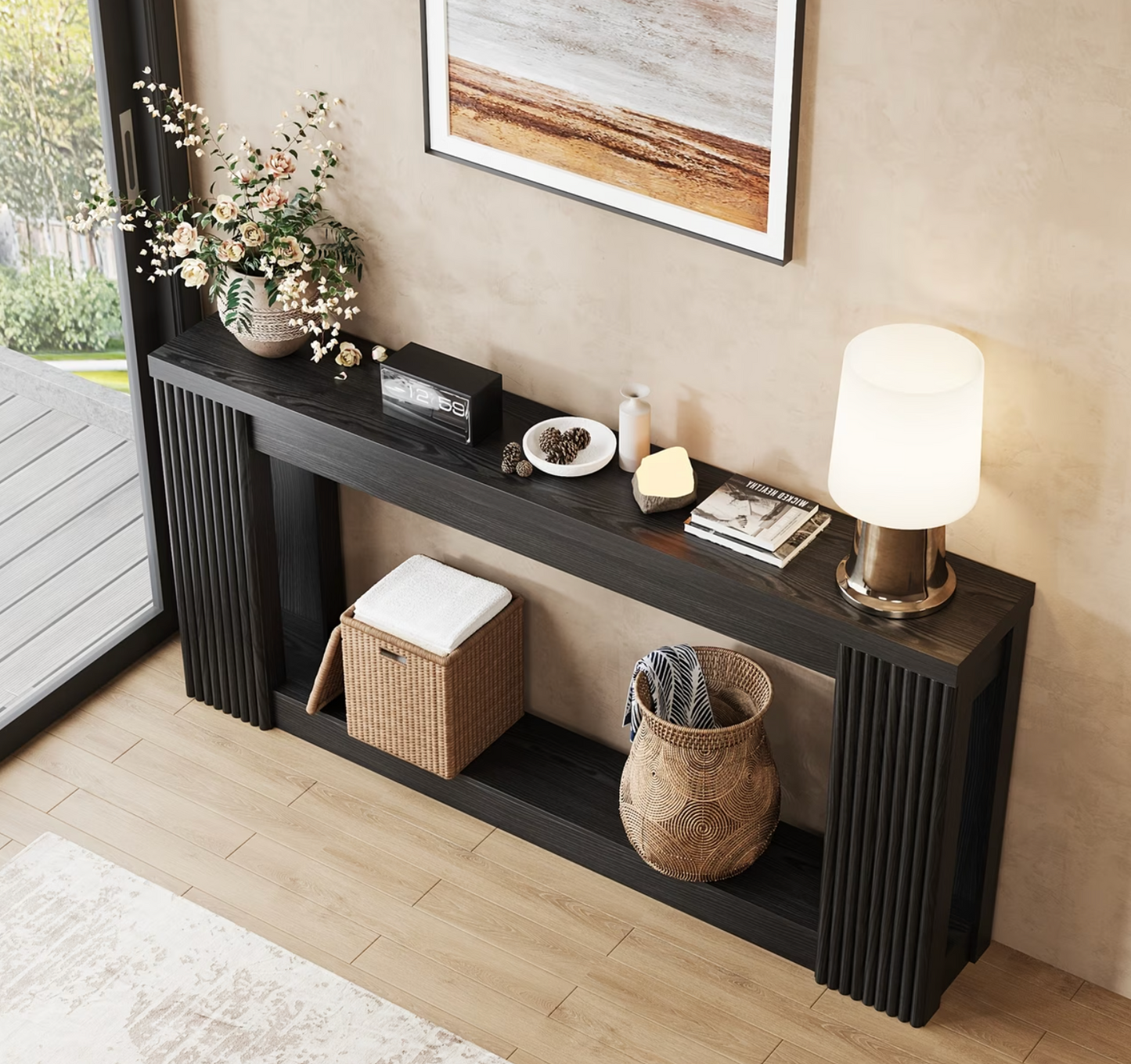 Cane & Co. | 71" Fluted Wood Console Table with Storage