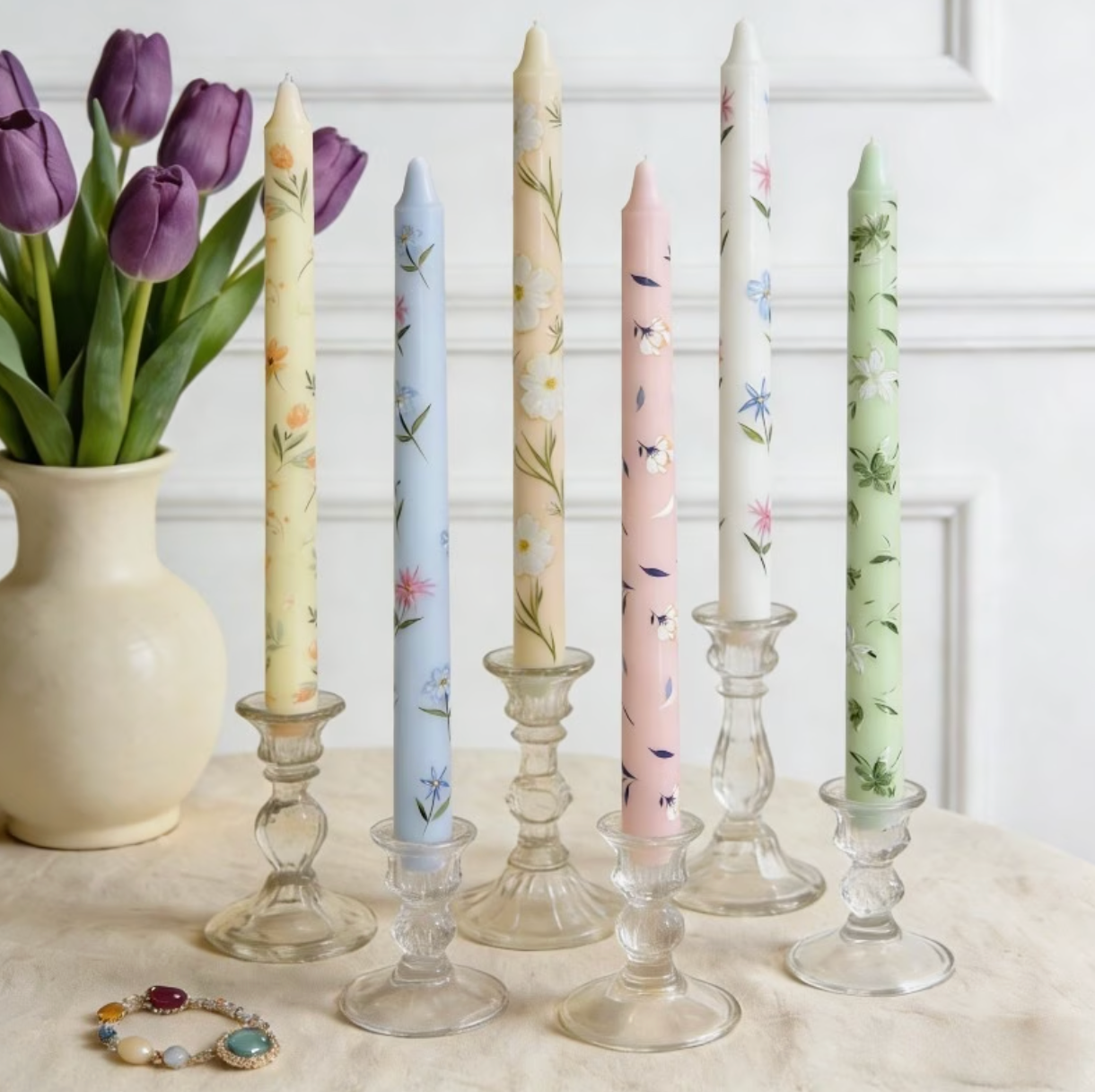 Chromé Taper | Colored Soy Wax Taper Candles Set of 6 with Snuffer