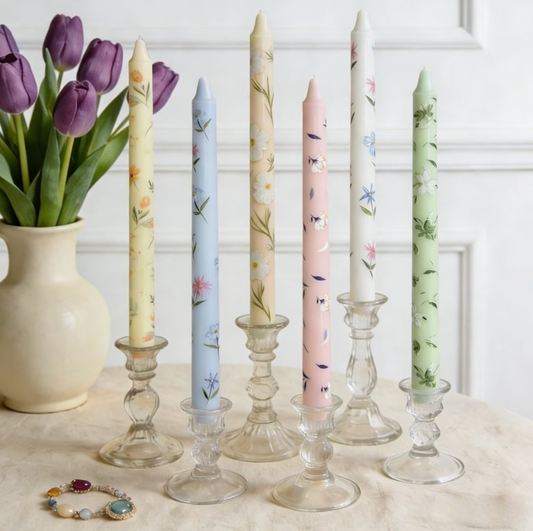 Chromé Taper | Colored Soy Wax Taper Candles Set of 6 with Snuffer