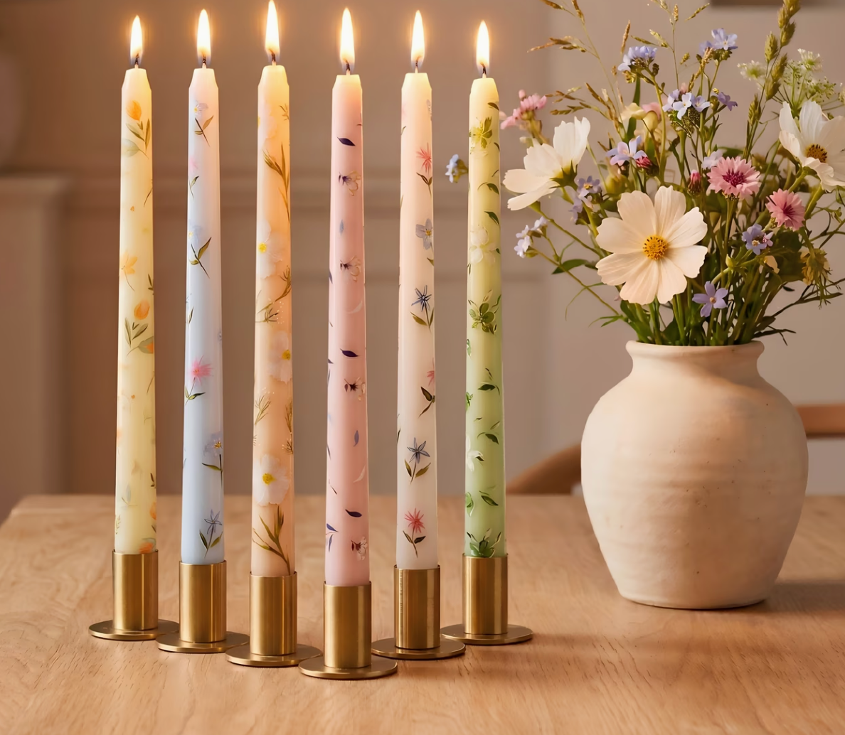 Chromé Taper | Colored Soy Wax Taper Candles Set of 6 with Snuffer