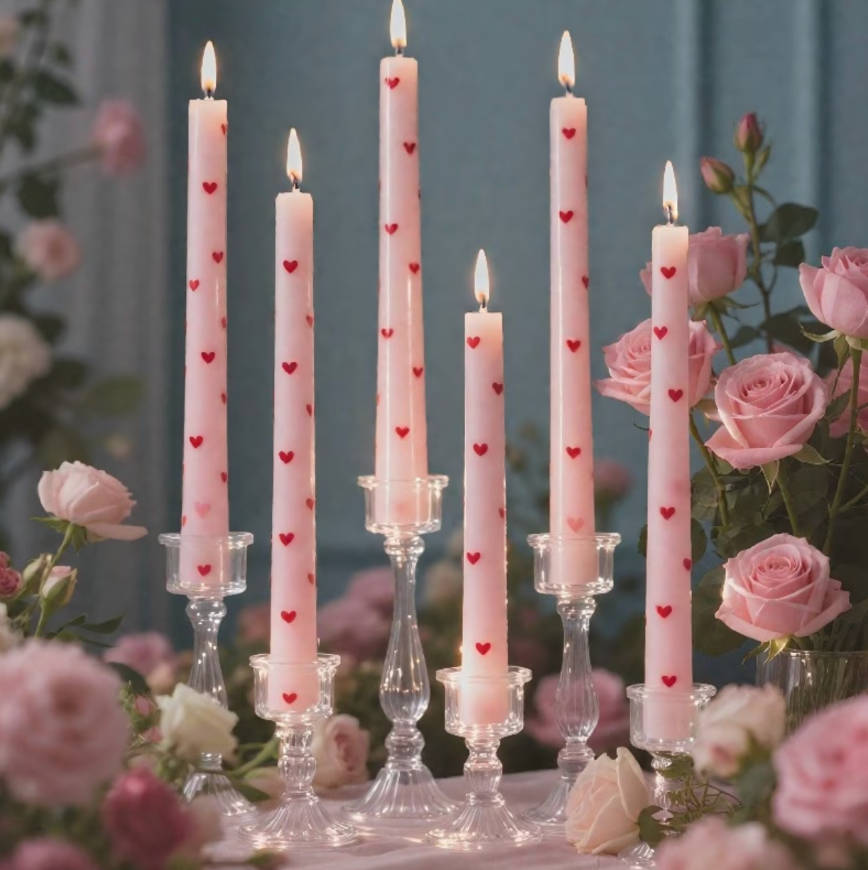 Amore | Pink Heart Taper Candles Set of 6 Handmade 10"