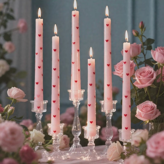 Amore | Pink Heart Taper Candles Set of 6 Handmade 10"