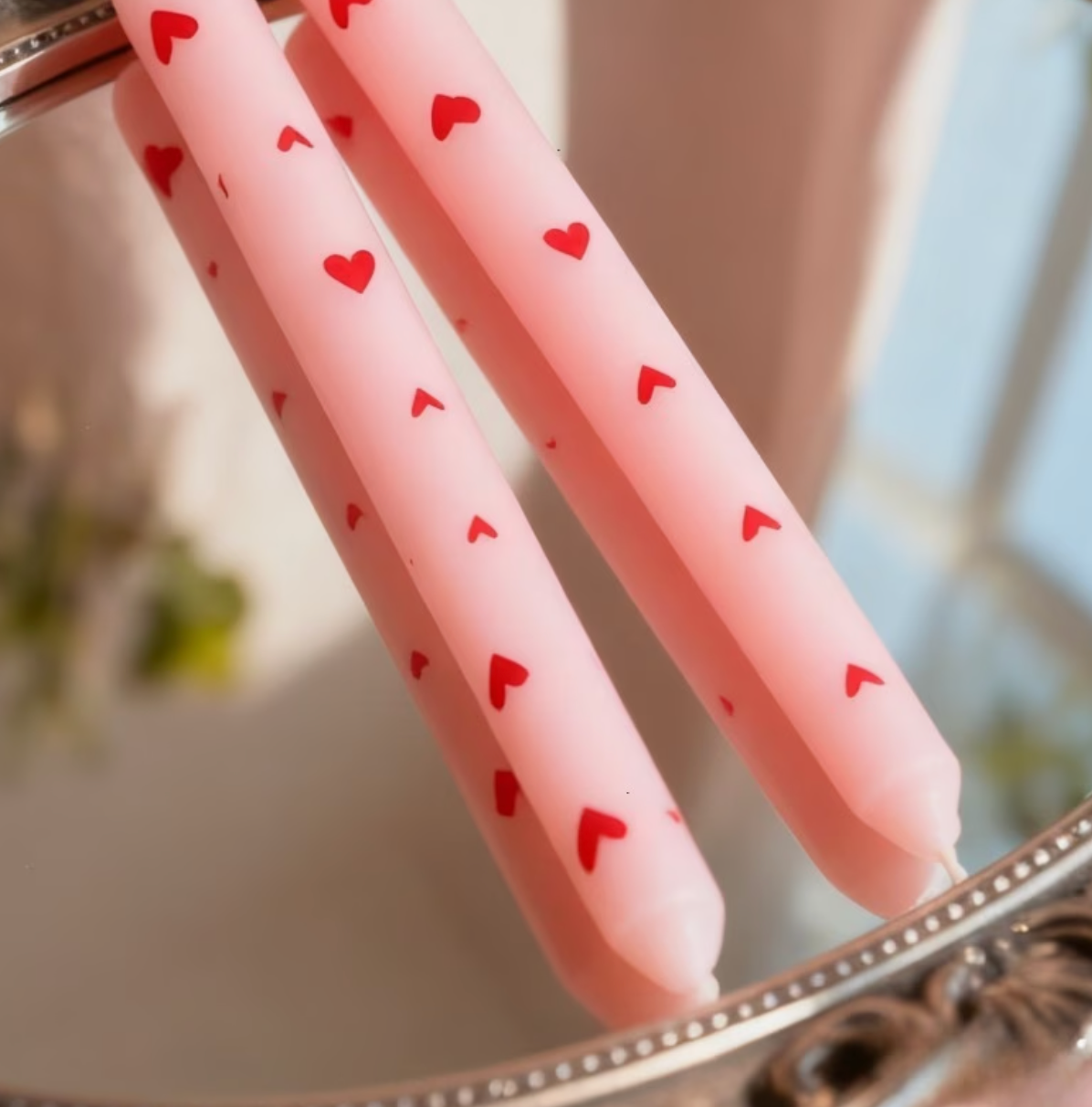 Amore | Pink Heart Taper Candles Set of 6 Handmade 10"