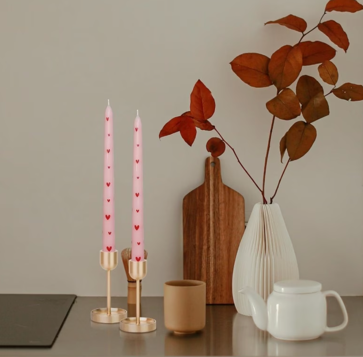 Amore | Pink Heart Taper Candles Set of 6 Handmade 10"