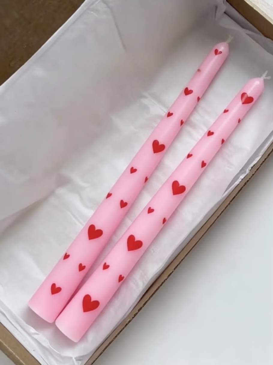 Amore | Pink Heart Taper Candles Set of 6 Handmade 10"