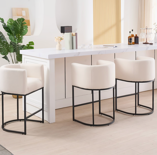 Barrel & Co. | 26" Beige Linen Bar Stools Set of 3 with Armrests