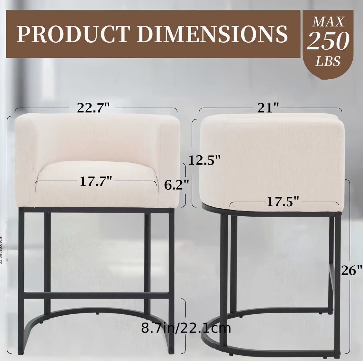 Barrel & Co. | 26" Beige Linen Bar Stools Set of 3 with Armrests