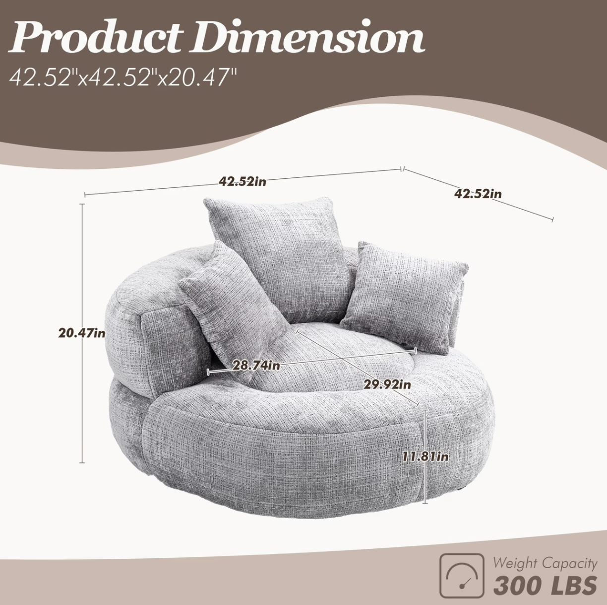 Cloud & Co. | Round Bean Bag Chair with Pillow