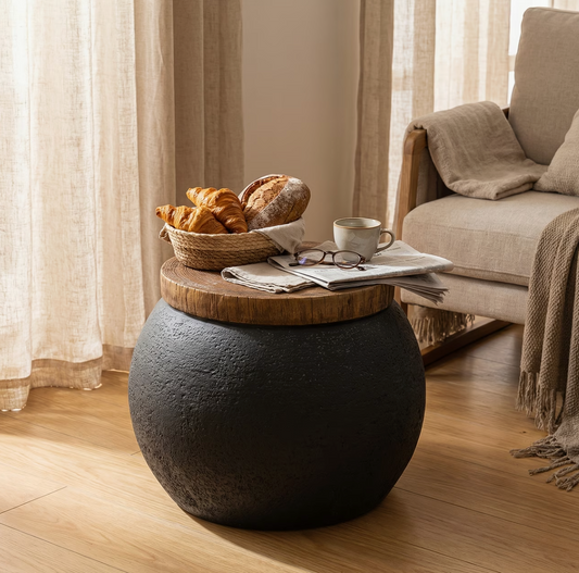 Vessel & Co. | Adjustable Round Jar-Shaped Side Table Tree Ring Surface