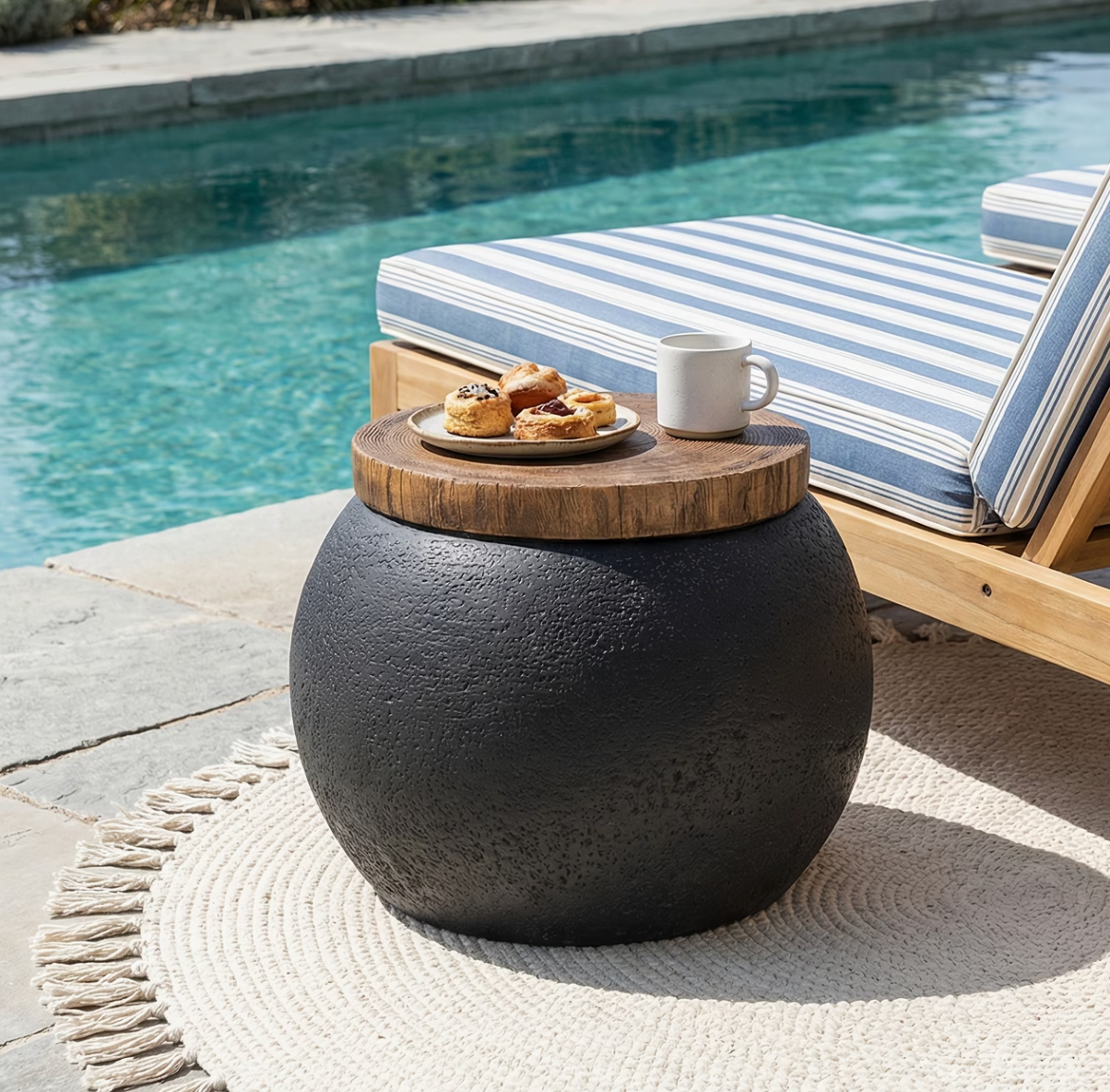 Vessel & Co. | Adjustable Round Jar-Shaped Side Table Tree Ring Surface