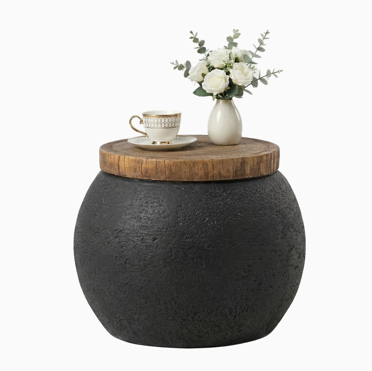 Vessel & Co. | Adjustable Round Jar-Shaped Side Table Tree Ring Surface
