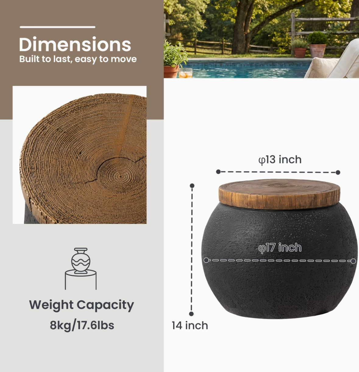 Vessel & Co. | Adjustable Round Jar-Shaped Side Table Tree Ring Surface