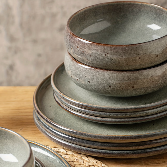 Ashen & Co. | 12pc Gray Reactive Glaze Ceramic Dinnerware Set