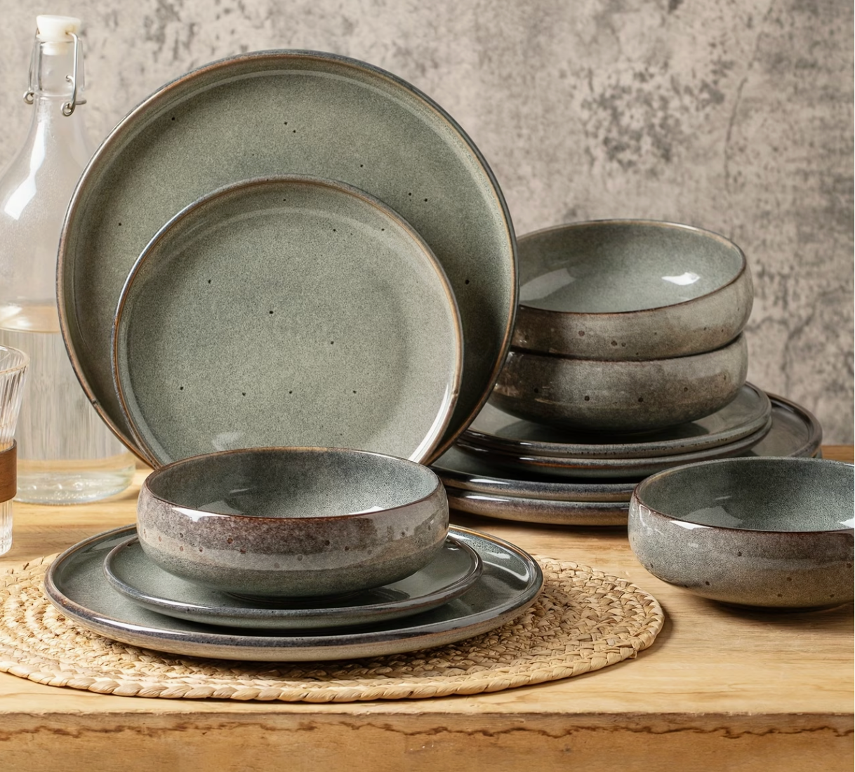 Ashen & Co. | 12pc Gray Reactive Glaze Ceramic Dinnerware Set