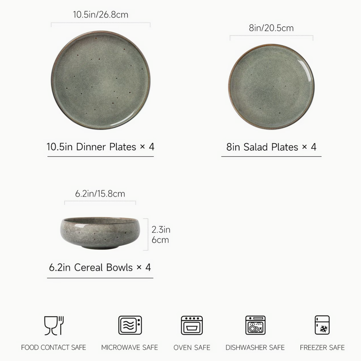 Ashen & Co. | 12pc Gray Reactive Glaze Ceramic Dinnerware Set