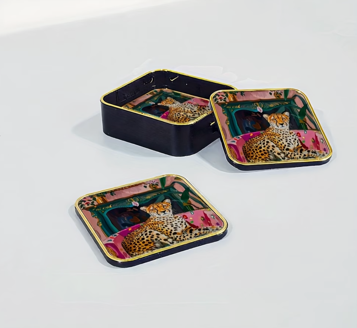 Wild & Co. | Leopard Print Glass Coasters Set of 4 Heat-Resistant