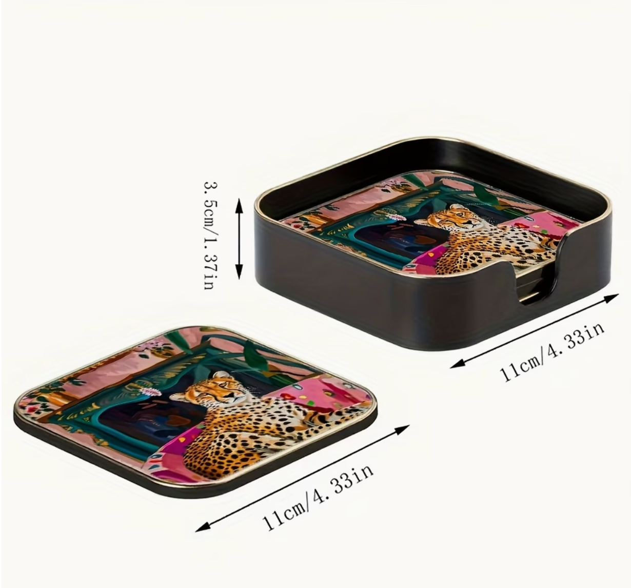 Wild & Co. | Leopard Print Glass Coasters Set of 4 Heat-Resistant