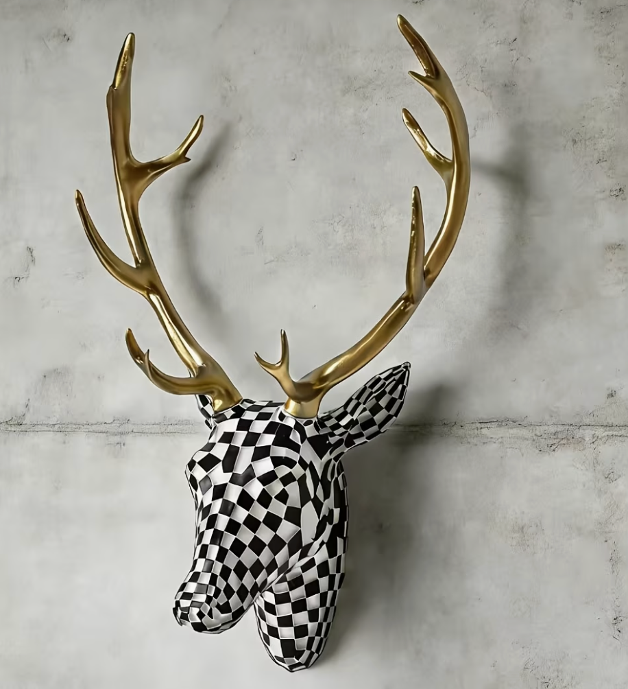 Cervão | Mosaic Checkered Deer Head Wall Sculpture