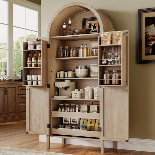 Armário | 71" Arched Kitchen Pantry Cabinet with Pull-Out Shelves