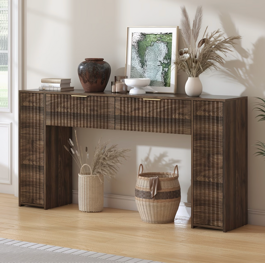 Portão | 63" Fluted Console Table with Hidden Storage Cabinets