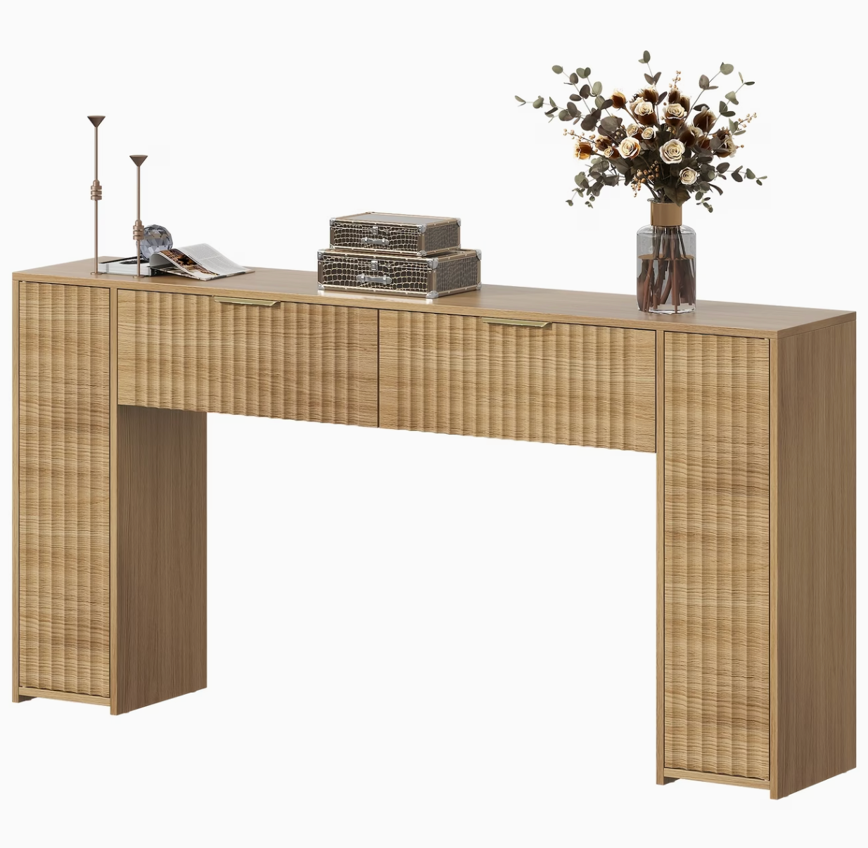 Portão | 63" Fluted Console Table with Hidden Storage Cabinets