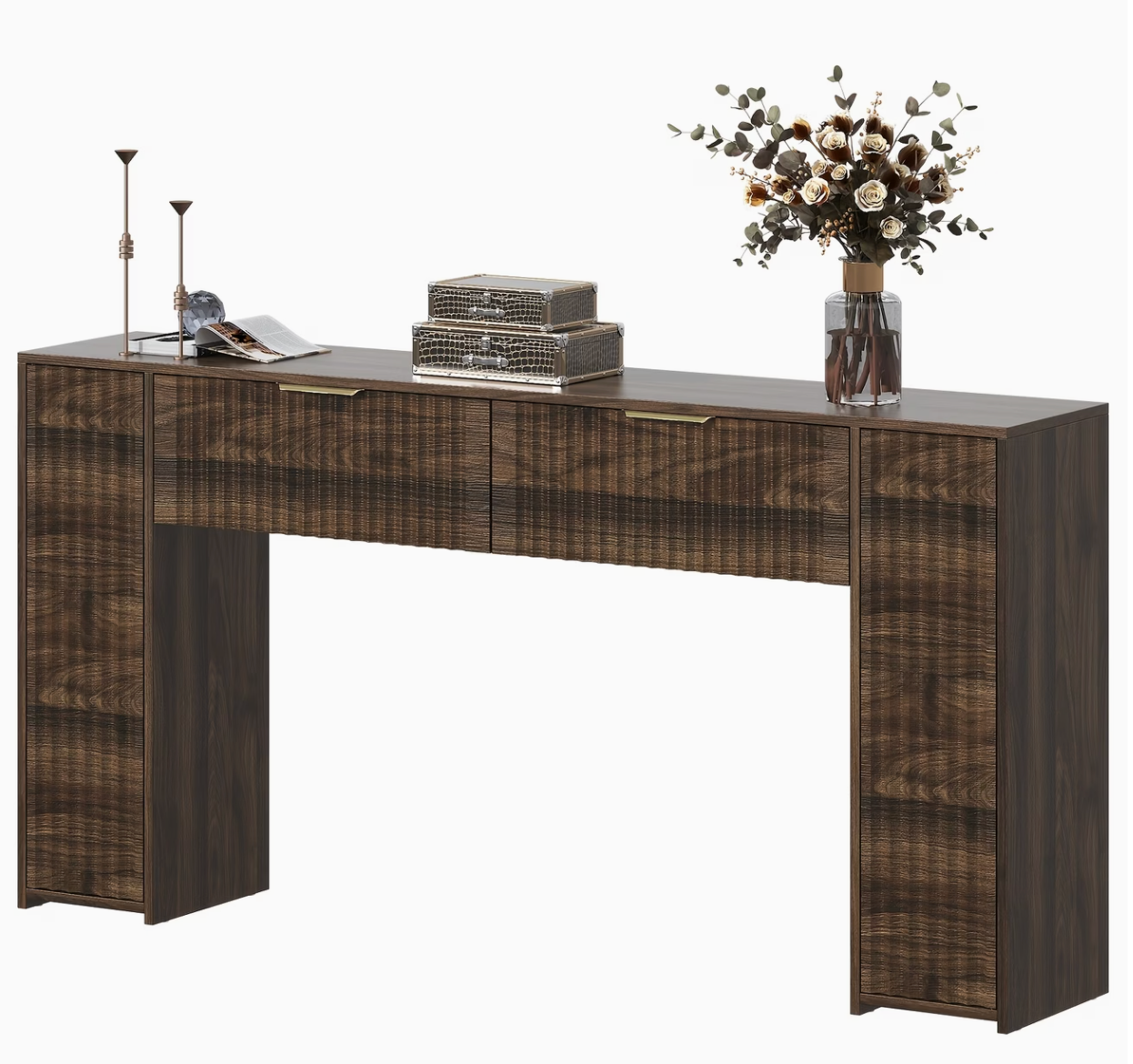 Portão | 63" Fluted Console Table with Hidden Storage Cabinets